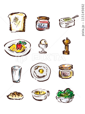 おしゃれな朝食メニュー手書きイラスト 115145692