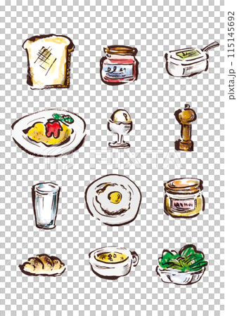 おしゃれな朝食メニュー手書きイラスト 115145692