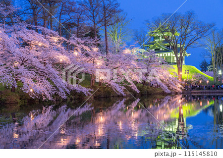 《新潟県》桜満開・春の高田城址公園の夜景 115145810