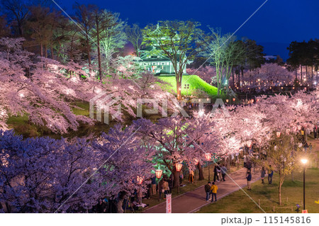 《新潟県》桜満開・春の高田城址公園の夜景 115145816