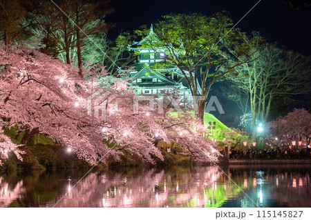 《新潟県》桜満開・春の高田城址公園の夜景 115145827