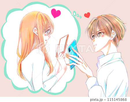 スマホで連絡をとる男女 115145868