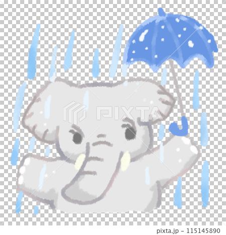 Cute elephant holding an umbrella in the rain 115145890