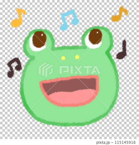 元気よく歌うカエルの顔のアップ 115145918