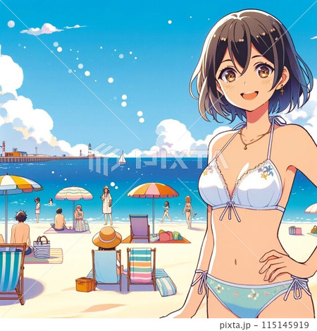 ビーチにいる水着の女性のイラスト素材 [115145919] - PIXTA
