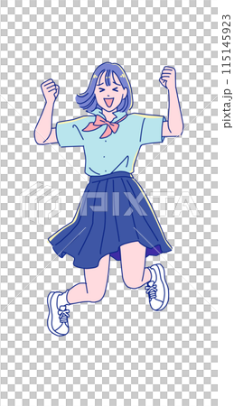 Anime-style female student jumping with joy 115145923