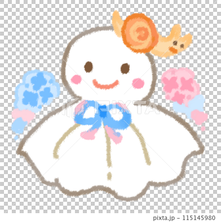 紫陽花の前で笑うテルテル坊主とカタツムリ 紫陽花の前で笑うテルテル坊主とカタツムリ 115145980