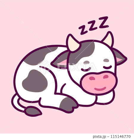 Cute cartoon sleeping cow 115146770