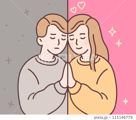 Sad boy and happy girl mirror reflection Sad boy and happy girl mirror reflection 115146779