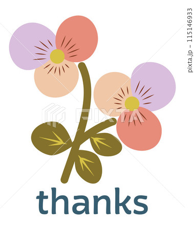 Cute sticker with flower and thankfulness. Concept of kindness, love, thanks, hope and joy. Includes phrases and illustrations. 115146933