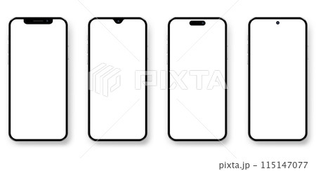 Realistic mobile phones mockup with blank screen isolated on white background. 115147077