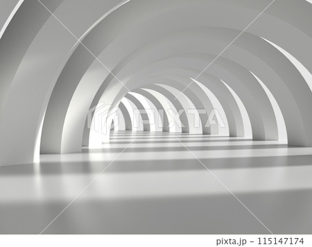 光が差し込む白いアーチの回廊の3Dイラスト 115147174