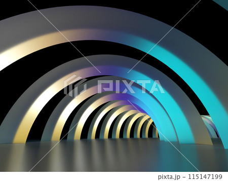 幻想的な光に照らされたアーチの回廊の3Dイラスト 幻想的な光に照らされたアーチの回廊の3Dイラスト 115147199