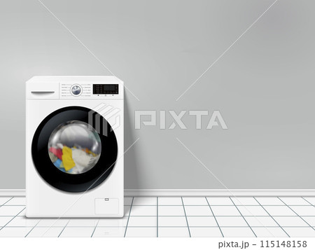 Modern washing machine in empty laundry room 115148158