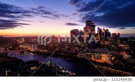 City of London after sunset - aerial view - UK drone photography 115148436