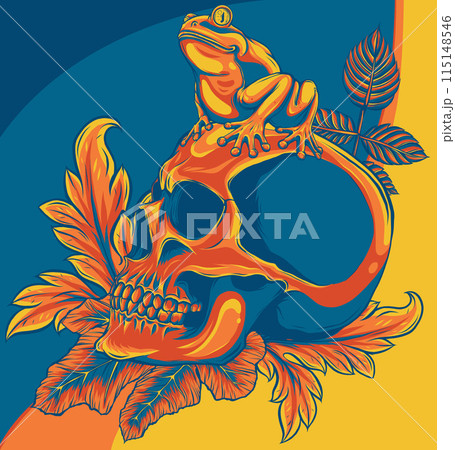 vector illustration of frog on the skull and...のイラスト素材 [115148546] - PIXTA