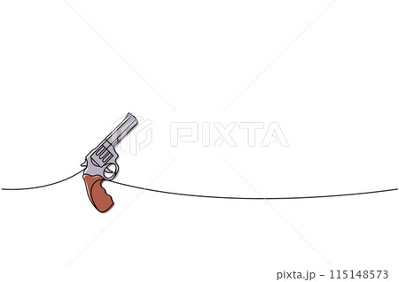 Modern revolver one line colored continuous drawing. Various modern weapons continuous one line illustration. Vector linear illustration. Modern revolver one line colored continuous drawing. Various modern weapons continuous one line illustration. Vector linear illustration. 115148573