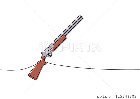 Shotgun, hunter carbine one line colored continuous drawing. Various modern weapons continuous one line illustration. Vector linear illustration. Shotgun, hunter carbine one line colored continuous drawing. Various modern weapons continuous one line illustration. Vector linear illustration. 115148585