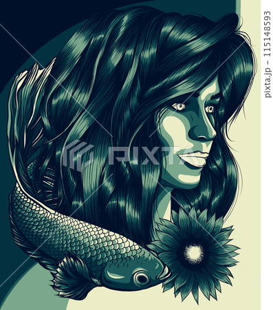 vector illustration of Betta Splendens with woman head 115148593