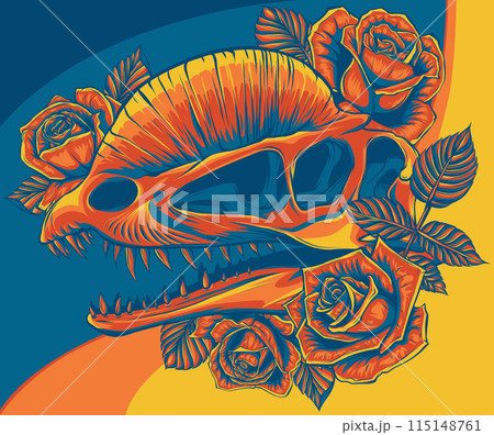 dinosaur head skull with rose artwork design dinosaur head skull with rose artwork design 115148761