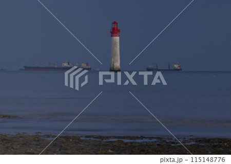 Phare de Chauvea near Ile de Re with ships to La Rochelle, Pays de la Loire, France 115148776