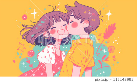 頬にキスをする可愛いカップル /AI生成 頬にキスをする可愛いカップル /AI生成 115148993