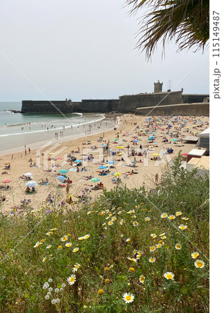 Stunning Beach Landscape in Cascais, Portugal, Enjoy the Breathtaking Sea View with People Stunning Beach Landscape in Cascais, Portugal, Enjoy the Breathtaking Sea View with People 115149487