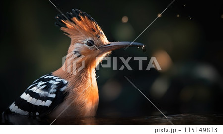 Hoopoe bird close up with forest background. Generative AI 115149813