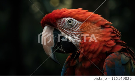 Scarlet macaw parrot on forest background. Generative AI 115149829