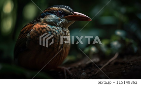 Gurney Pitta bird on floral blurry background. Generative AI 115149862