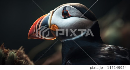 Atlantic puffin bird closeup. Generative AI 115149924