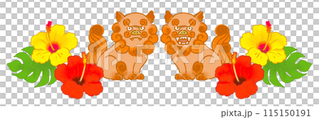 芙蓉和風獅沖繩的可愛插圖 115150191