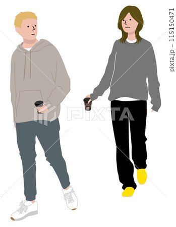 コーヒーを持つ若い男女 115150471