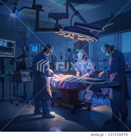 Pixel art of surgeons performing surgery on a patient in a hospital 115150478