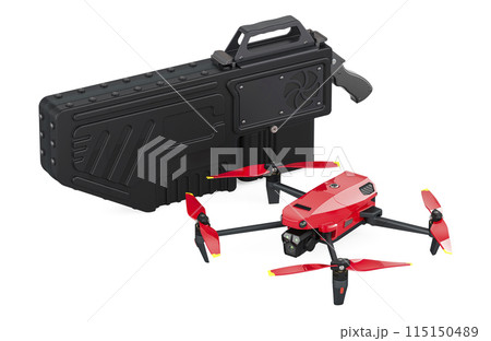 Anti drone gun protection with drone. 3D rendering Anti drone gun protection with drone. 3D rendering 115150489