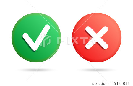 Green check mark and red cross icons on white background 115151016