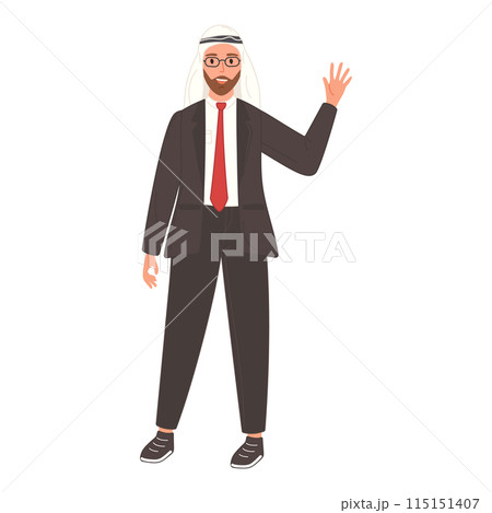 Arab businessman in suit and tie waving 115151407