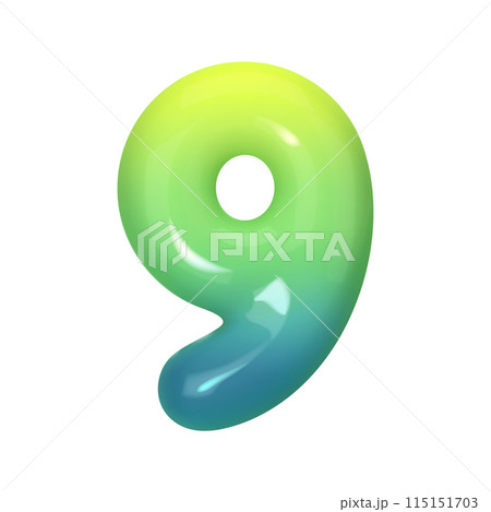 Stylish 3D number 9 with green-blue gradient. Modern, vibrant, and abstract. Perfect for digital art, graphic design, and creative projects. Vector illustration 115151703