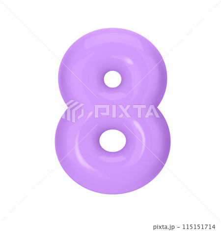Numeral 8 - Violet Plastic Balloon Number eight Isolated on White Background. 3D Style Vector Illustration 115151714