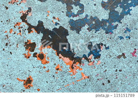 Colorful peeling paint floor background, texture of a multicolor old wall 115151789