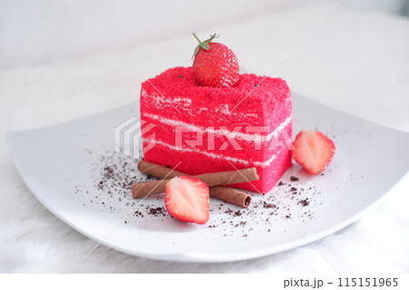 red velvet cake with delicious strawberry 115151965
