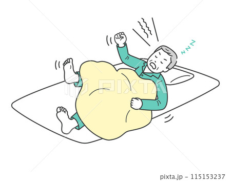 睡眠中に大声を出して暴れる高齢男性のイラスト 115153237