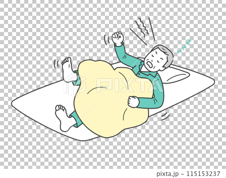 睡眠中に大声を出して暴れる高齢男性のイラスト 115153237