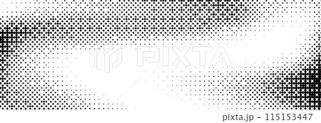 Bitmap grunge gradient texture. Black and white pixelated dither wave pattern. Abstract glitch 8-bit game wallpaper. Retro wide rasterized backdrop. Pixel art background. Vector 115153447