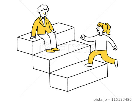 階段に座る男性と登る女性 階段に座る男性と登る女性 115153486