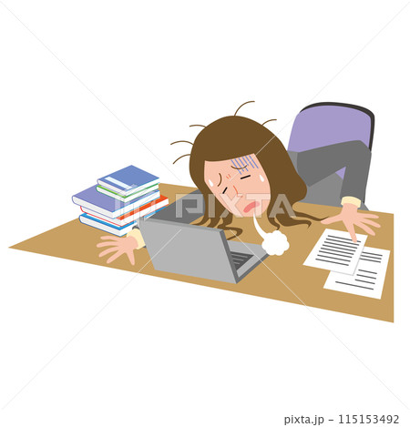 疲れ果てる女性会社員のイラスト素材 [115153492] - PIXTA