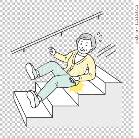 階段で足を滑らせて転落し尻もちをつく高齢女性 115153715