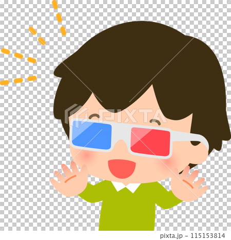 Boy having fun wearing red and blue stereoscopic glasses 115153814