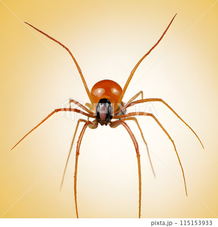Macro Image of Orange Spider with Long Legs on Yellow Background 115153933