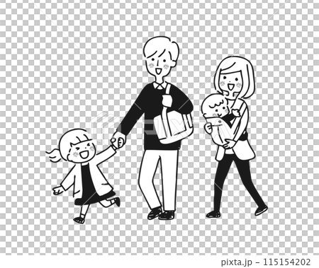 Illustration of a family going out in monochrome 115154202